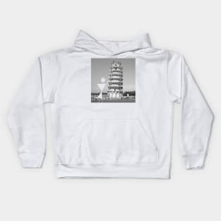 Warli man at the Leaning Tower of Pisa Kids Hoodie